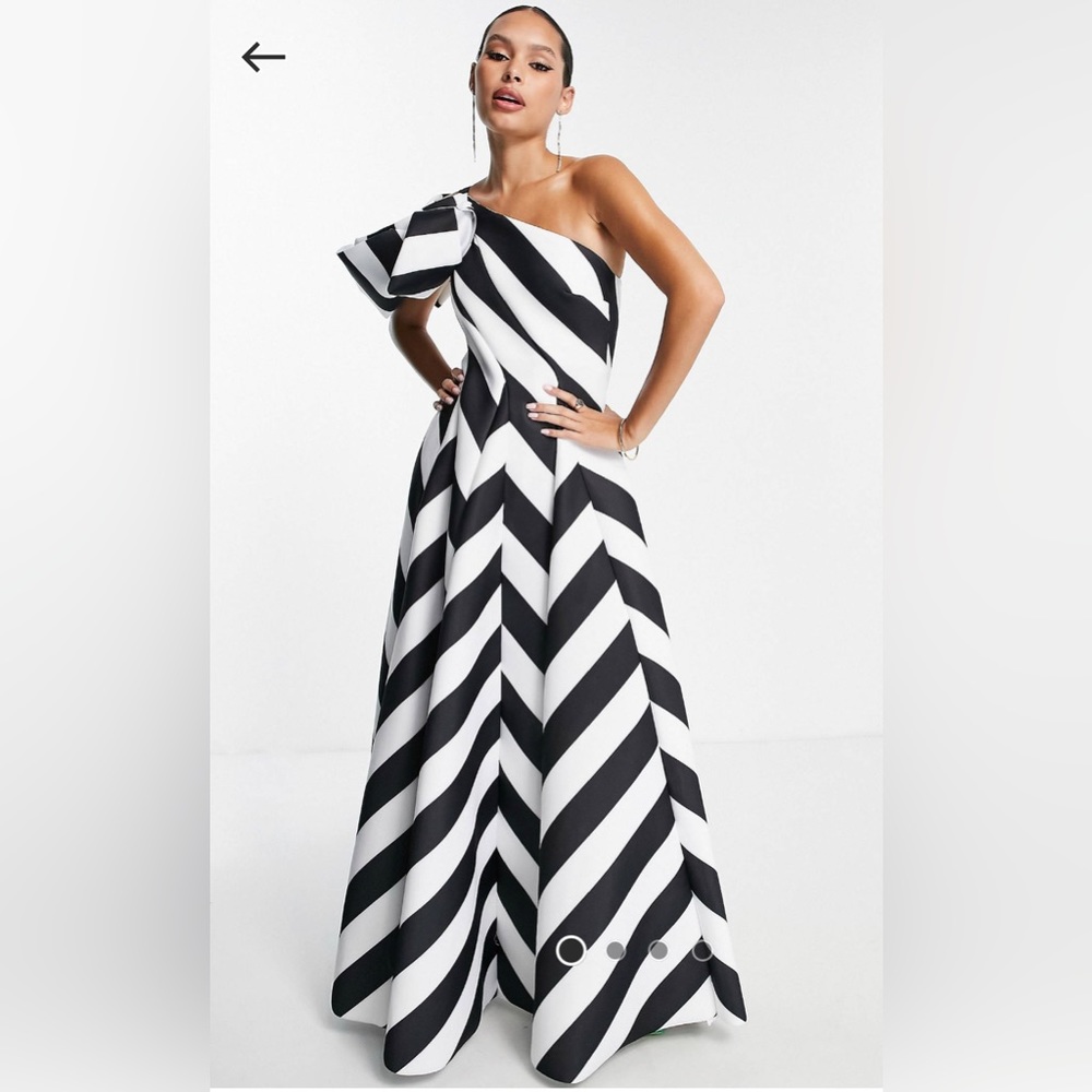 Asos DESIGN off shoulder maxi dress mono/chevron/stripe